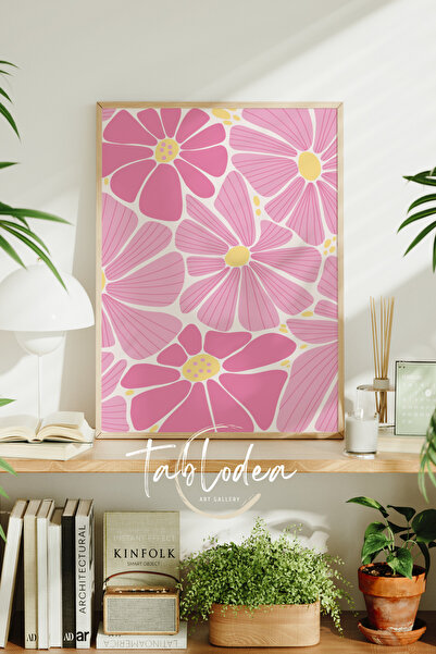 tablodea Pictură pe pânză cu poster înrămat minimalist cu flori roz, pictură ...