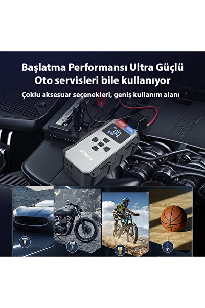 EZERE 4 in1 Lastik Sisirme Pompası, Powerbank Ve Starter Akü Takviye cihazı