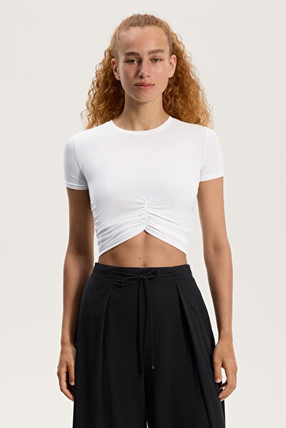 Oysho Kısa kollu büzgülü crop tişört