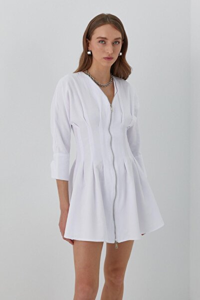 MARKALİSTE Сукня з довгими рукавами на блискавці, біла