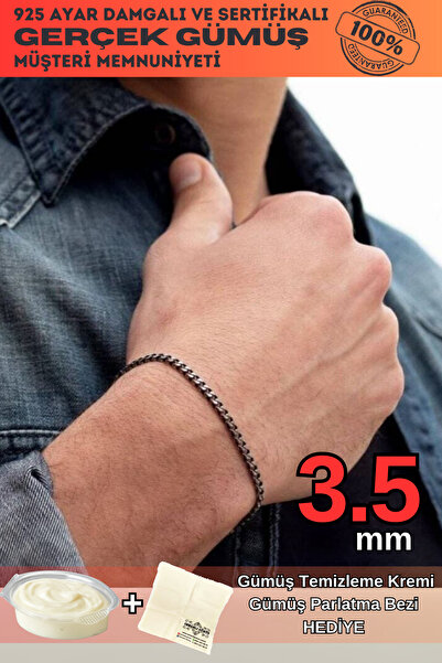 OSMANLI GÜMÜŞ Gurmet 925 Ayar Gümüş Erkek Bileklik Künye 3.5mm