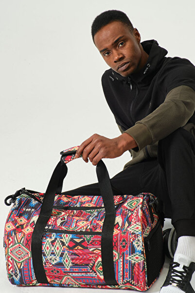 Miami Beach Etnik Desenli Kilitli Unisex Seyahat Çantası - Kabin Boy El Valizi - Spor Çantası