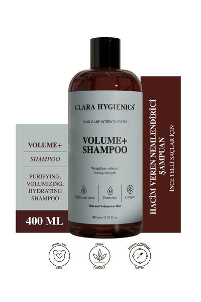 Clara Hygienics Volume+ Dolgunlaştırıcı Şampuan 400 ml - Hacim Veren Canlandırıcı Vegan (İnce Telli Saçlar)