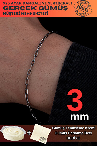 OSMANLI GÜMÜŞ Erkek Gümüş Bileklik - 3mm 925 Ayar Oksitli Forse Zincir Gümüş ...