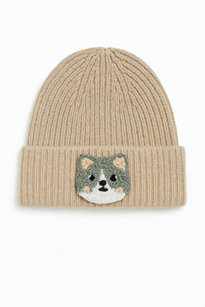 byebruketenci Pălărie Bej Cat Beanie Punch - Cadou de Crăciun