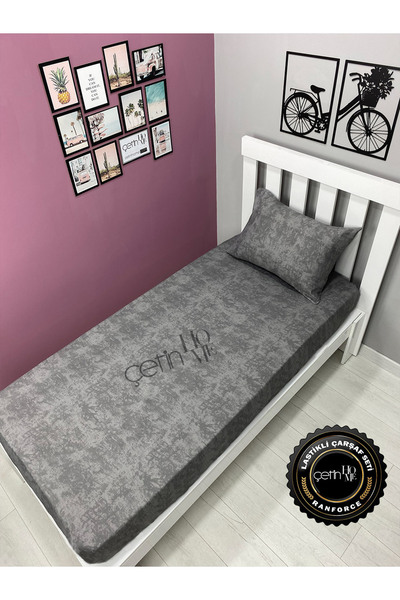 Çetinhome Fabric Elastic Sheet Set-Single-1 Sheet 1 Cover Pillow Case-High Corner-Shadow Anthracite