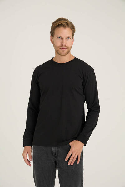 KLY Ανδρικό μπλουζάκι με μακρύ μανίκι με λαιμόκοψη σε Ο, άνετο σχέδιο