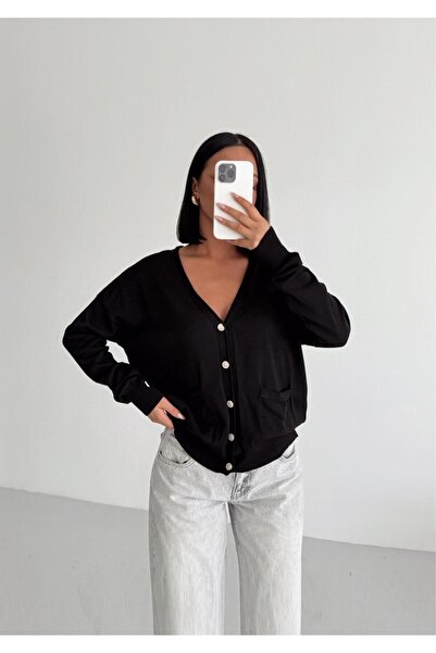 mydukkan.co Sirena Pocket Knitwear Cardigan Black