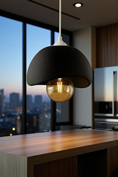 NrsnHome Siyah Beton Görünümlü Modern Sarkıt Avize, Vegan, Toz Tutmayan Salon, Oturma odası, Çocuk Odası