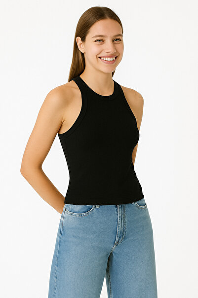 getbrosp Black Women's Corduroy Halter Collar