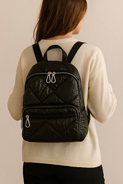Ecrou Shiny Quilted Backpack Black