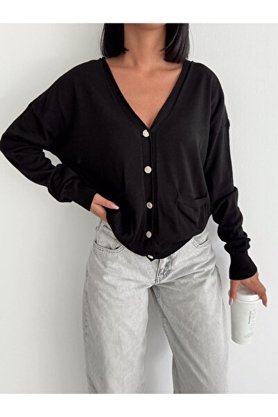 mydukkan.co Sirena Pocket Knitwear Cardigan Black