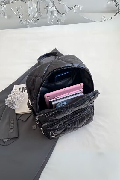 Ecrou Shiny Quilted Backpack Black