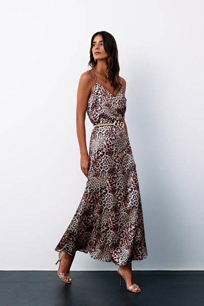 Sateen Сатинова спідниця з леопардовим принтом - кавова