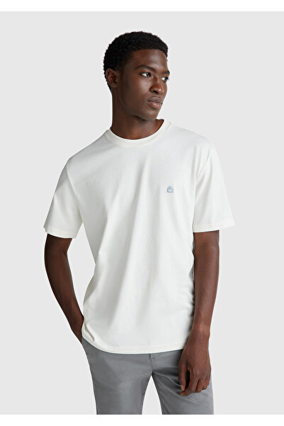 United Colors of Benetton Erkek Krem %100 Koton Benetton Logolu Bisiklet Yaka T-Shirt