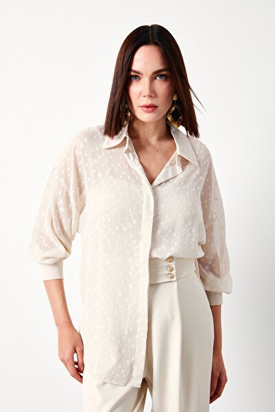 Sateen Desenli Uzun Gömlek - Taş