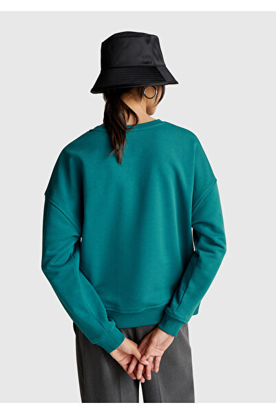 United Colors of Benetton Γυναικείο φούτερ σε σκούρο πράσινο βαμβακερό μείγμα με λουλουδάτο μοτίβο