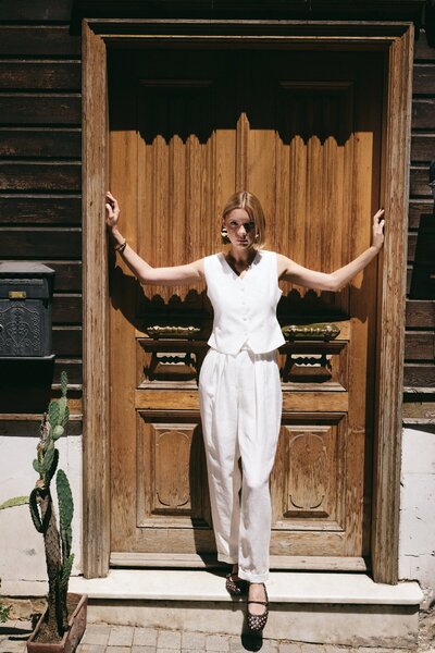 Sateen Pantaloni casual de in - Ecru