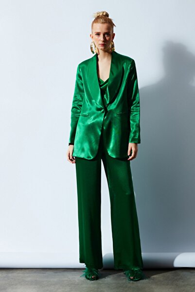 Sateen High Waist Satin Trousers - Emerald