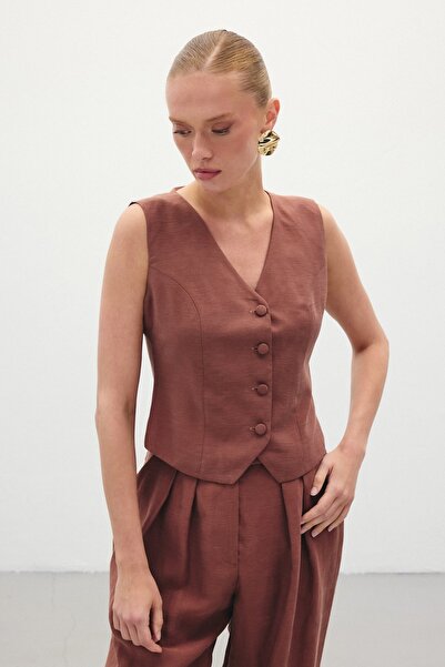 Sateen Льняний жилет - Кава