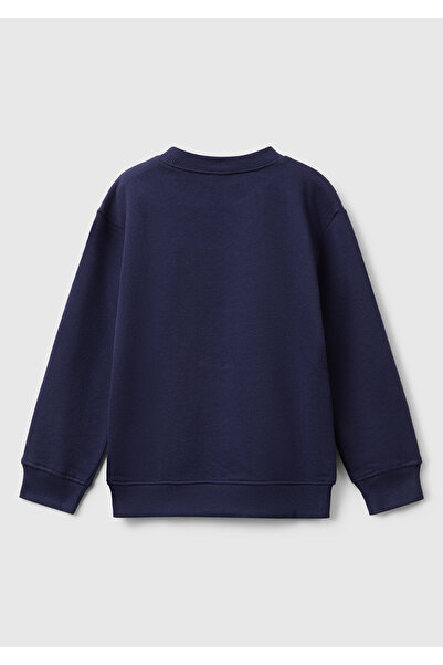 United Colors of Benetton Erkek Çocuk Lacivert Önü Logo Baskılı Bisiklet Yaka Sweatshirt