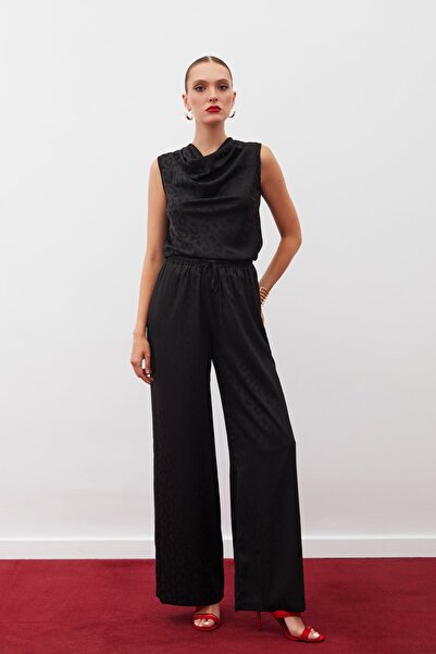 Sateen Pantaloni negri cu talie elastică