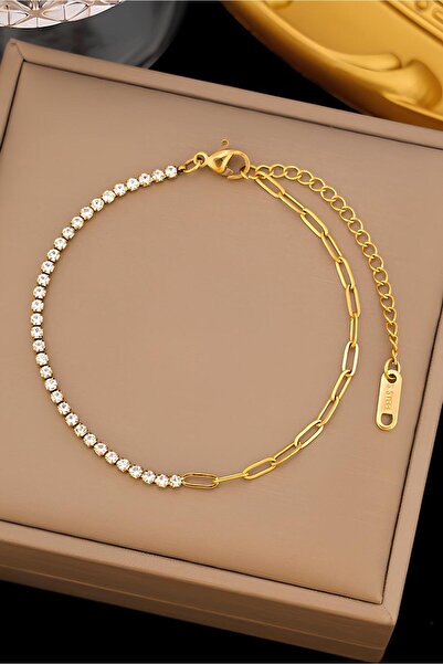 The Collection Kadın Lüks Su Yolu Zincirli Gold Kararmaz Çelik Bileklik