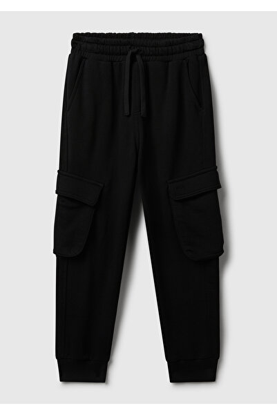 United Colors of Benetton Момчешки черни панталони с шнур, странични джобове ...