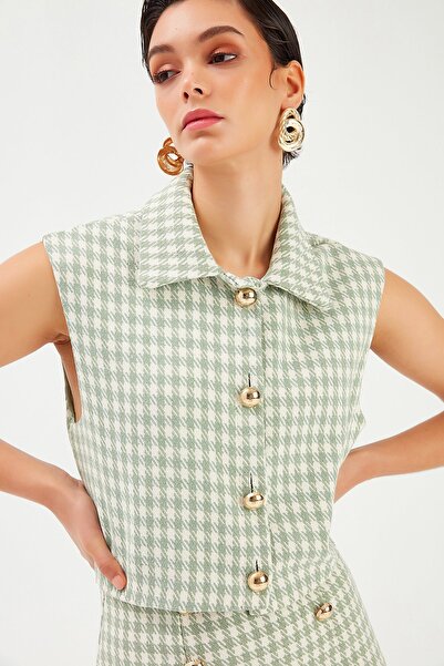 Sateen Vestă cu model picături de gâscă - Verde verde