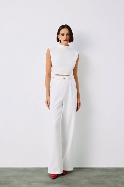 Sateen Παντελόνι με αξεσουάρ μέσης - Εκρού