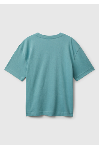 United Colors of Benetton Boy's Grey-Green Multicolor Peanuts Printed Sleeve Logo Label Comfort Fit T-Shirt