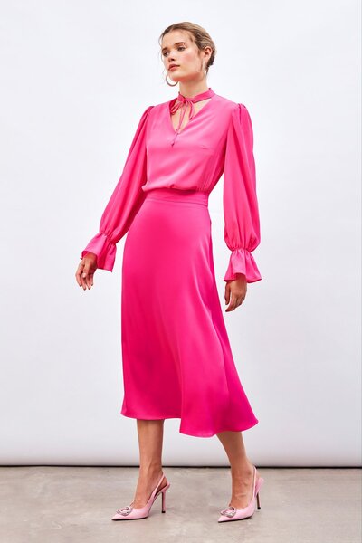 Sateen Satin suknja midi dužine - fuksija