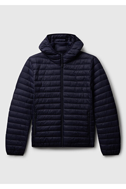 United Colors of Benetton Ανδρικό παλτό με κουκούλα με κουκούλα με κανονική εφαρμογή Navy Blue Polyester