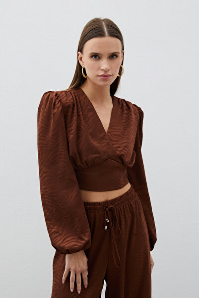 Sateen Блуза з візерунком з атласу - кава
