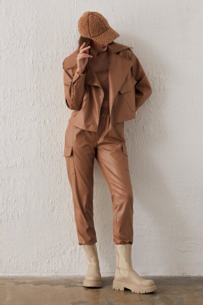 Sateen Джобови панталони с кармани - камел