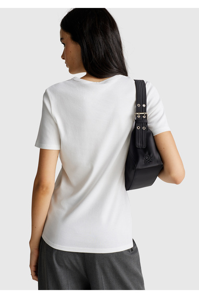 United Colors of Benetton Γυναικείο λευκό μπλουζάκι Benetton Written Basic από 100% βαμβάκι