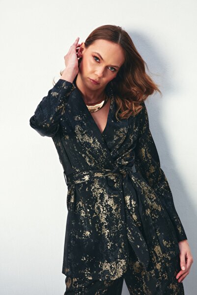 Sateen Довгий жакет з яскравими візерунками BLACK