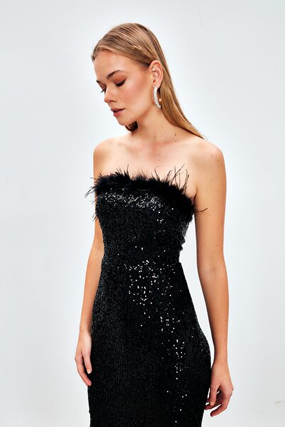 Sateen Сукня з деталями з паєток Tuy BLACK