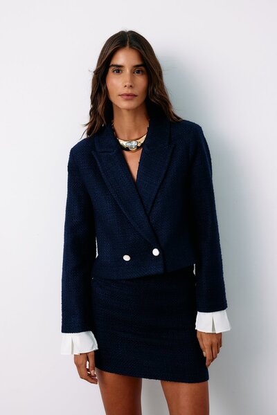 Sateen Manşet Detaylı Tüvit Ceket - LACİVERT