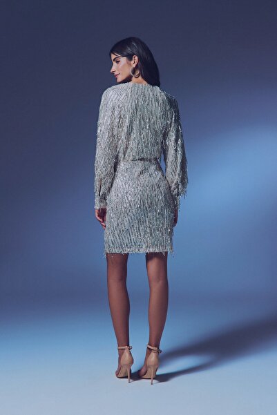 Sateen Payet Detaylı Mini Etek - Bej