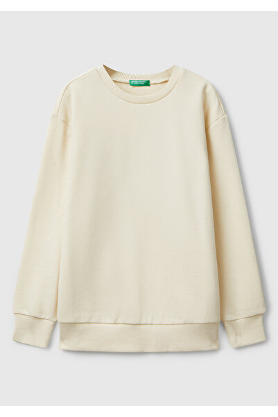 United Colors of Benetton Erkek Çocuk Krem Baskı Detaylı Bisiklet Yaka Relaxed Fit Sweatshirt