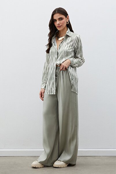 Sateen Shiny Green Waist Elastic Trousers