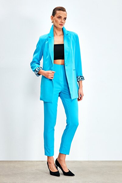 Sateen Yüksek Bel Pensli Pantolon - BEBE MAVİ