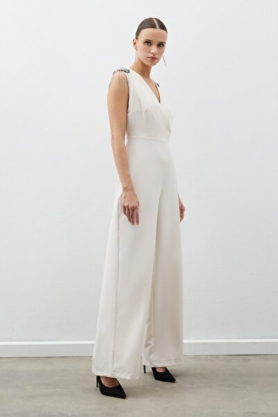 Sateen Aksesuar Detaylı Tulum - Bej