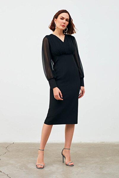 Sateen Διπλόπλευρο φόρεμα σιφόν με λεπτομέρειες - Μαύρο