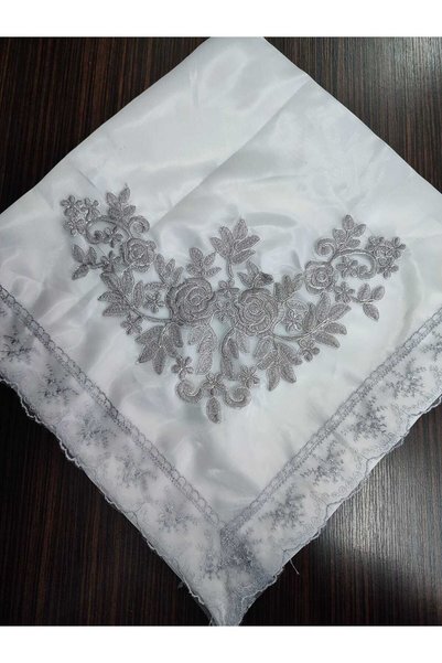 Çt Çeyizci Tekstil French Laced Embroidered, Satin Luxury Dowry Bundle, Engagement Bundle - Cream fabric - Silver Lace