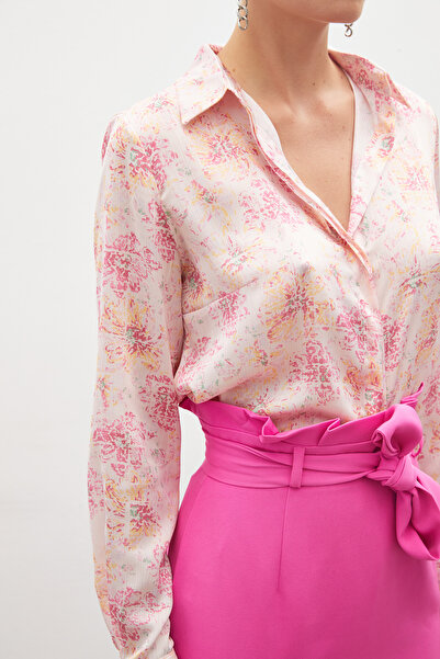 Sateen Desenli Salaş Gömlek - Fuşya