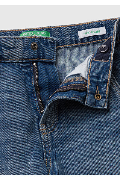 United Colors of Benetton Erkek Çocuk Koyu Mavi Arka Cebi Logolu Cepli Beli Lastikli İpli Denim Pantolon