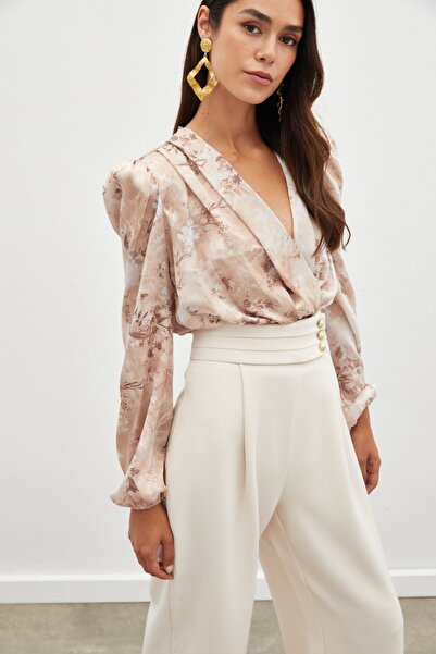 Sateen Květinová halenka s potiskem - Camel