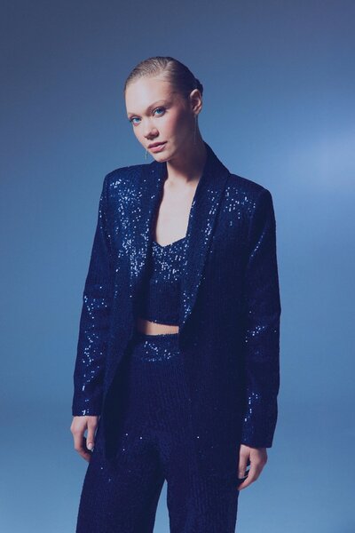 Sateen Плетена куртка з паєтками - СИНЯ